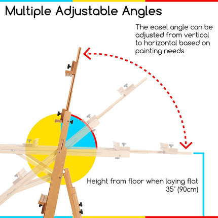 Painting Easel H-Frame, Adjustable Beech Wood, Holds Canvas Art up to 77"
