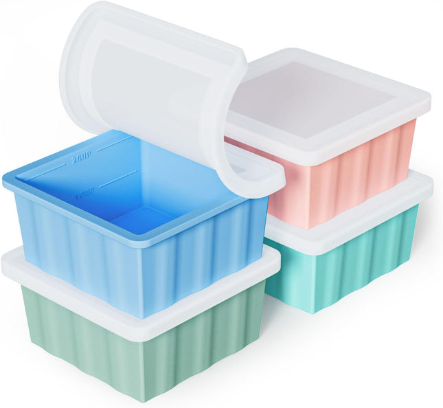 4-Pack Silicone Freezer Trays for Soup – 2-Cup Portions with Lids