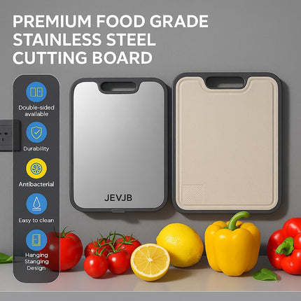 Premium Stainless Steel Cutting Board 15"x10" – Double-Sided, Non-Slip
