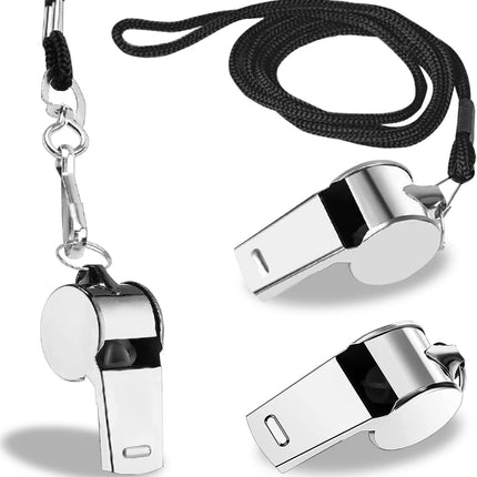 3 Pack Loud Stainless Steel Whistles with Lanyards for Coaches, Referees & Sports