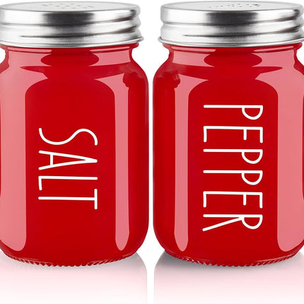 Red Glass Salt & Pepper Set 4oz – Stainless Steel Lids, Modern Kitchen Decor