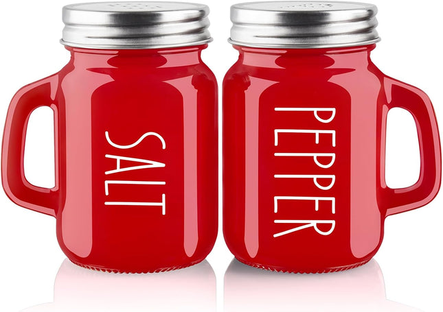 Red Glass Salt & Pepper Set 4oz – Stainless Steel Lids, Modern Kitchen Decor
