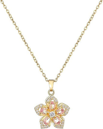 Gold Flower Fidget Necklace Women Rotating Crystal Blossom Pendant Choker