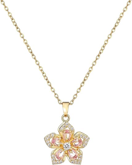 Gold Flower Fidget Necklace Women Rotating Crystal Blossom Pendant Choker