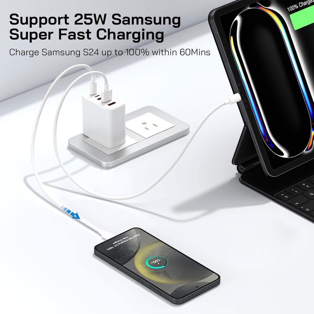 60W 5 Port USB C Charger with Cables Fast Wall Adapter for iPhone Samsung