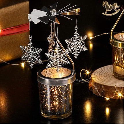 Gold Tealight Candle Holder – Spinning Snowflake Christmas Decor for Home & Gifts