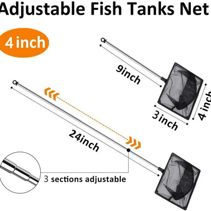 Aquarium Fish Net with Extendable 9-24in Stainless Steel Handle, Fine Mesh