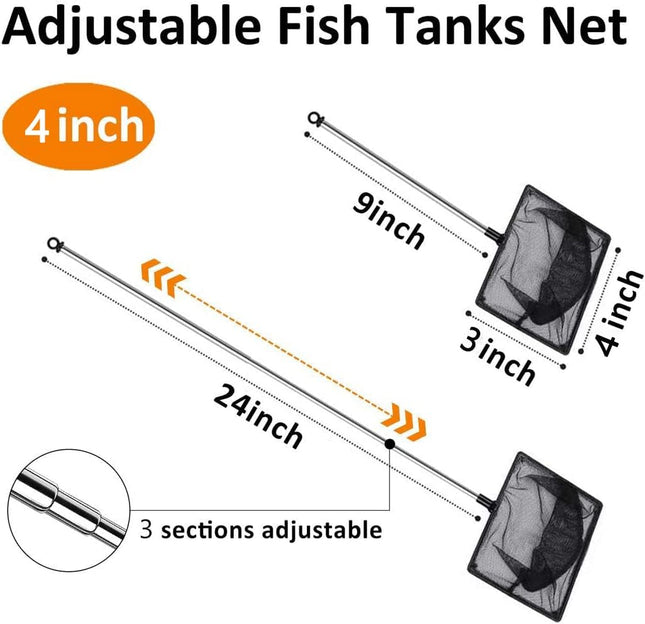 Aquarium Fish Net with Extendable 9-24in Stainless Steel Handle, Fine Mesh