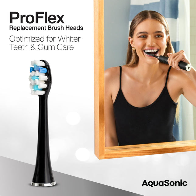 Genuine Proflex Replacement Brush Heads 3 Pack Black Compatible AquaSonic Toothbrush