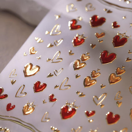 Valentine’s Day 5D Heart Nail Stickers: Red & Gold Embossed Nail Art for DIY Manicure