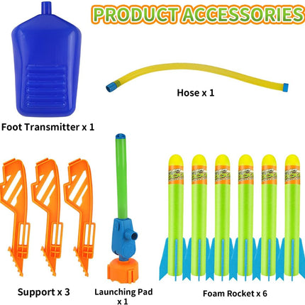 Kids Foam Rocket Launcher Toy with 6 Air Rockets Outdoor Game Ages 3-8+