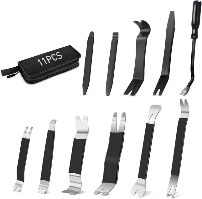 11PCS Trim Removal Tool Kit – Metal & Nylon Pry Tools for Car Panel, Dashboard, Clips