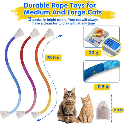 3PCS Cat Rope Toys with Refillable Catnip – 23.6" Interactive Chew Toy