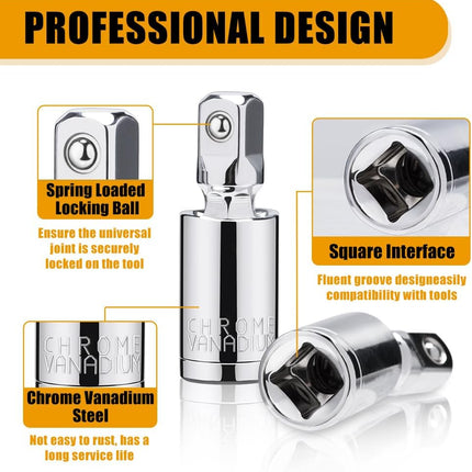 3PCS Universal Socket Set – 1/4", 3/8", 1/2" Drive Swivel Adapters for Tight Spaces