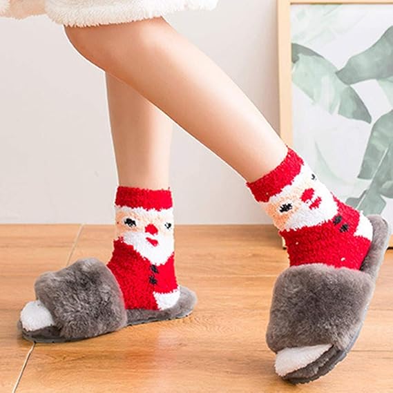 Cute Christmas Fuzzy Socks Women & Girls Cozy Fluffy Winter Warm Slippers Holiday Gifts