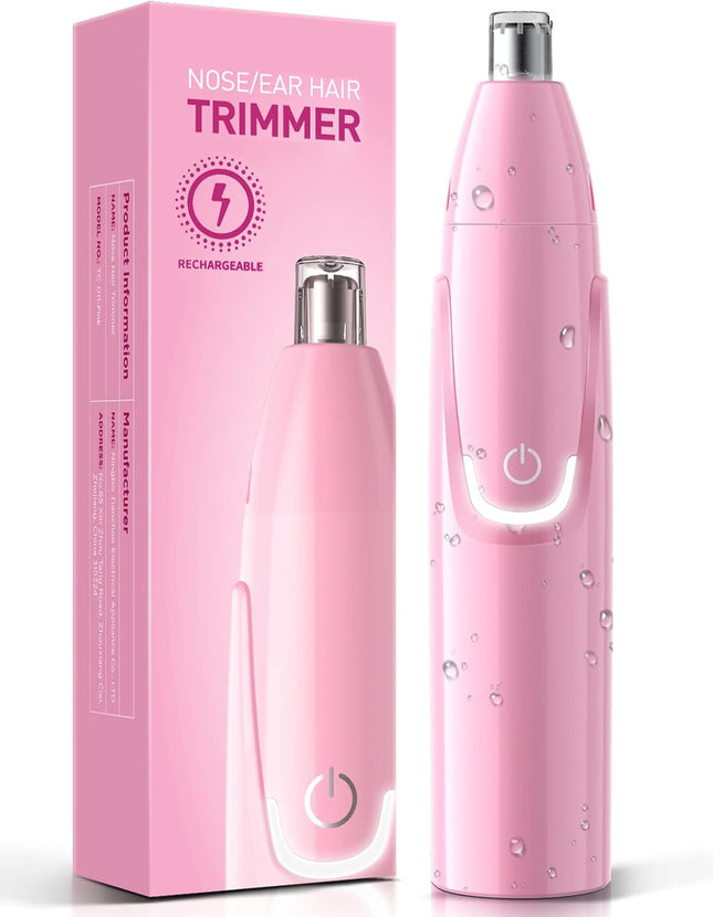 Rechargeable Ear & Nose Hair Trimmer 2026 – Painless, Dual-Edge Blades, Pink