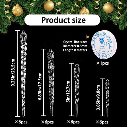 24pcs Acrylic Icicle Ornaments – Clear Crystal Xmas Tree Hanging Decor