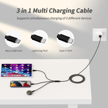 2-Pack 4FT 3-in-1 Charging Cable – USB Type-C, Micro USB & Lightning
