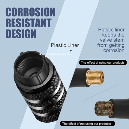 Tire Valve Stem Cap Cover (5 Pack) – Metal with Plastic Liner, Leak-Proof, Black