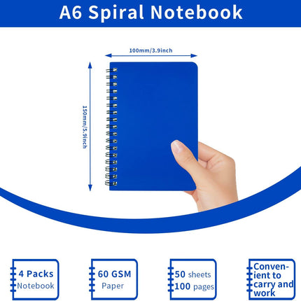 4-Pack Spiral Pocket Notebooks 4.2"x6.1" – Small Notepads for Notes