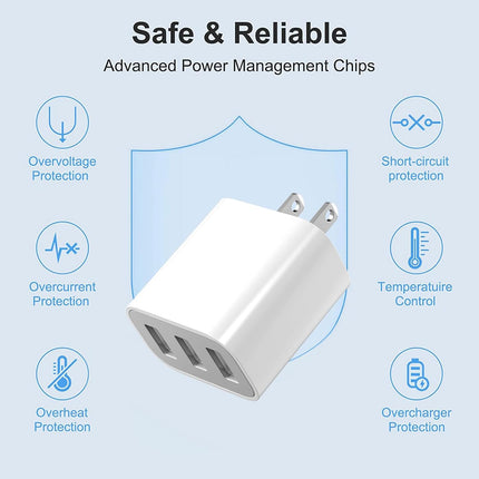 3-Port USB Wall Charger – Compatible with iPhone, iPad, Samsung & Android