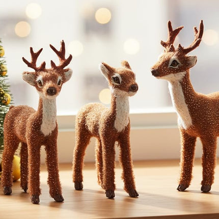 3 PCS Christmas Reindeer Decor Rustic Elk Ornaments Handcrafted Tabletop