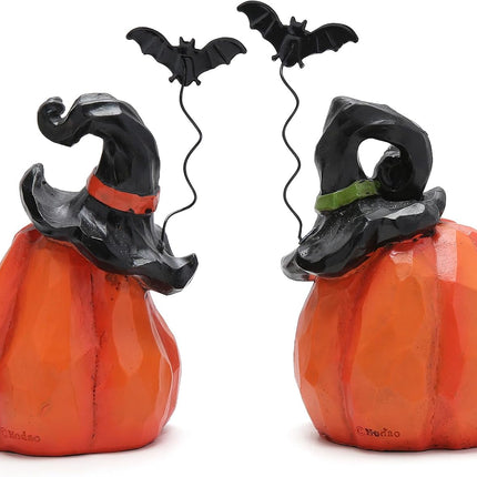 2-Piece Halloween Resin Pumpkin Decor Set, Woodcarved-Style Fall Home & Garden Decor