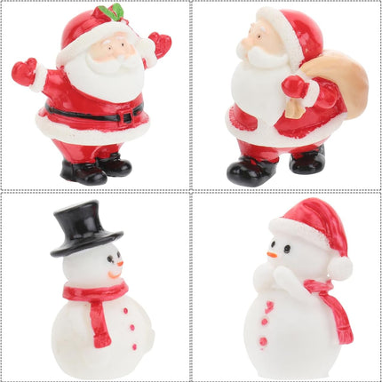 8PCS Mini Christmas Ornaments – Santa, Snowman & Reindeer Resin Figurines