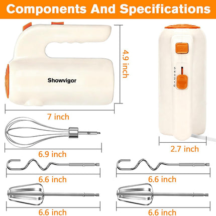 5-Speed Electric Hand Mixer with Turbo Boost, 5 Stainless Steel Attachments for Baking