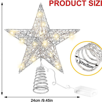 11.8" Silver Christmas Tree Topper Star – Lighted 20 LED Treetop Decoration