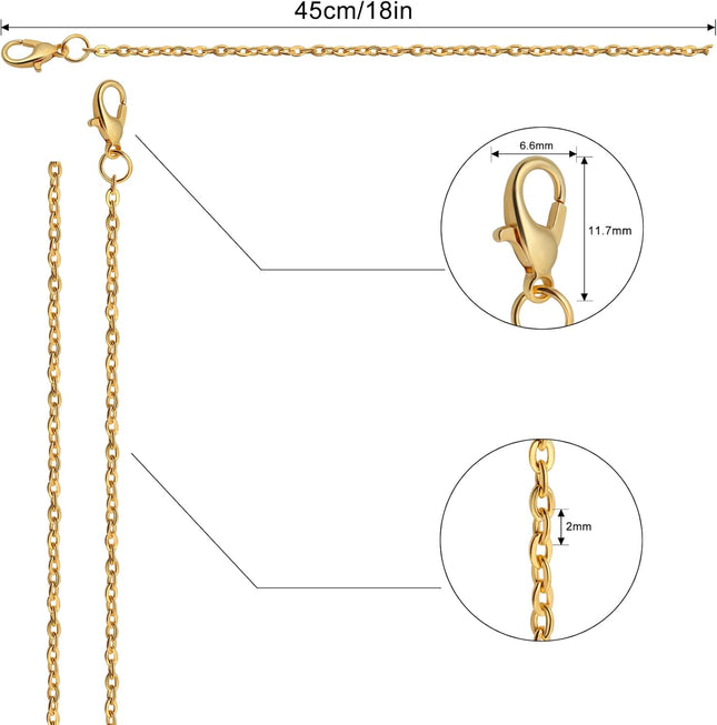 24 Pack Necklace Chains Bulk Gold Silver Plated DIY Jewelry 18 Inch Cable Link