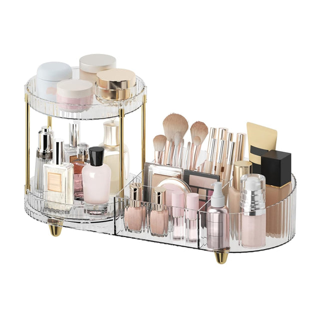 Rotating Makeup Organizer, Vanity Countertop Tray with 5 Compartments
