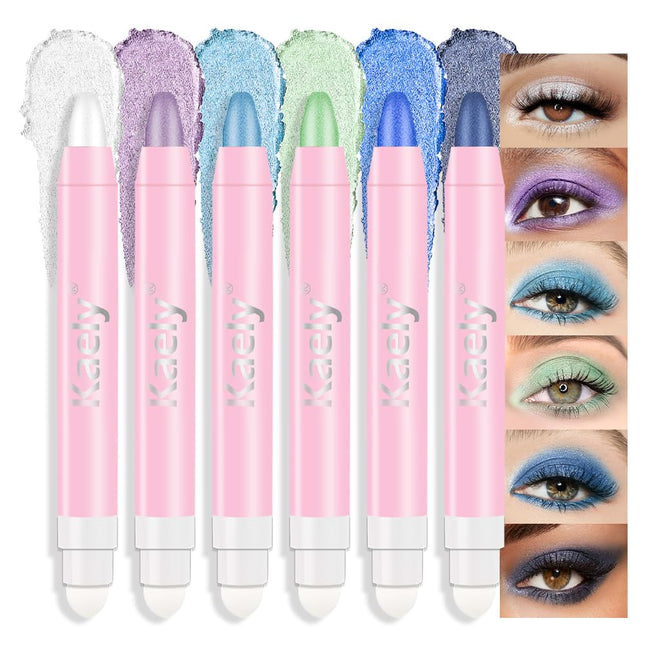 6Pcs Waterproof Cream Eyeshadow Sticks, Shimmer Eye Makeup Set, Pigmented & Long-Lasting