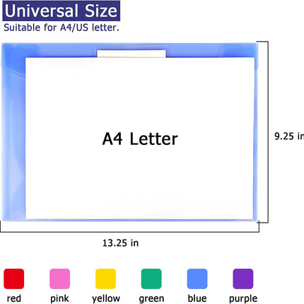 6 Pack Clear Document Folders A4 Letter Size Poly Envelopes with Snap Button