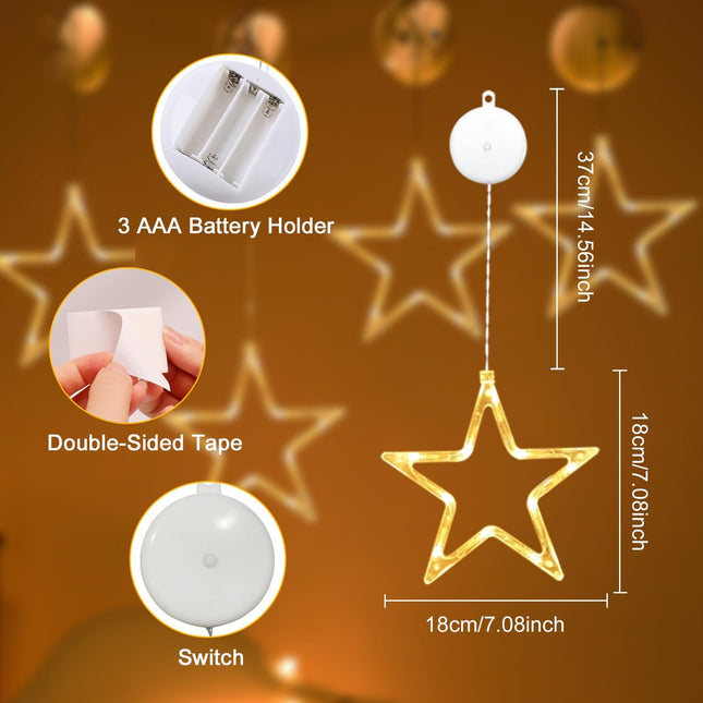 3-Pack LED Star Christmas Window Lights with 10 LED Bulbs for Holiday Decor
