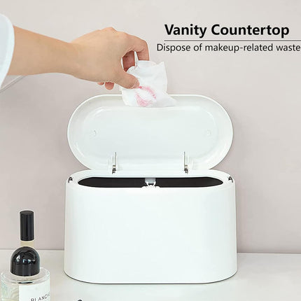 Mini Trash Can with Lid – Small Desk & Countertop Garbage Can, White, 3 Bags