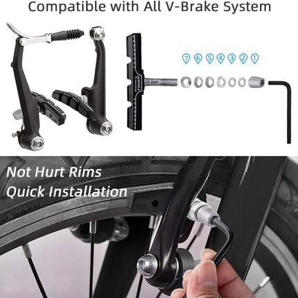 4PCS Premium Bike V-Brake Pads, Mountain Bicycle Brake Blocks with Hex Wrench
