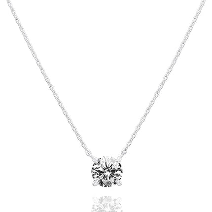 14K Gold Plated 1.5ct CZ Solitaire Necklace Dainty Choker Women Jewelry