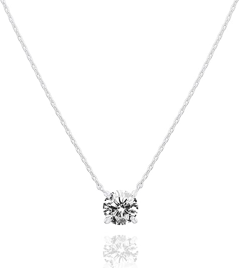 14K Gold Plated 1.5ct CZ Solitaire Necklace Dainty Choker Women Jewelry