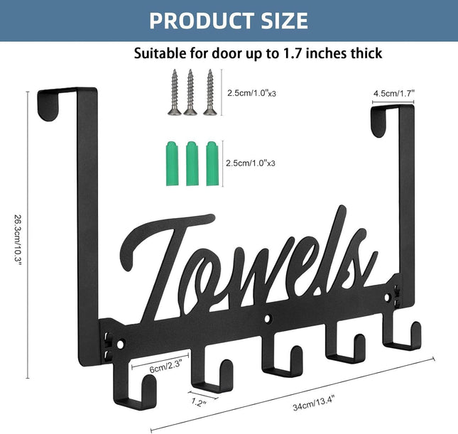 5-Hook Over Door Rack – Towel & Coat Holder for Bathroom, Bedroom, Kitchen