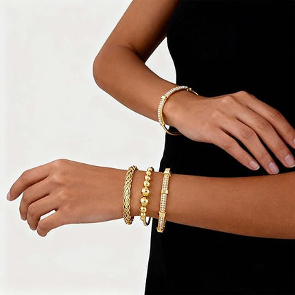 Gold Bracelets for Women – Plated Chunky Cuff Matching Adjustable Stackable Jewelry