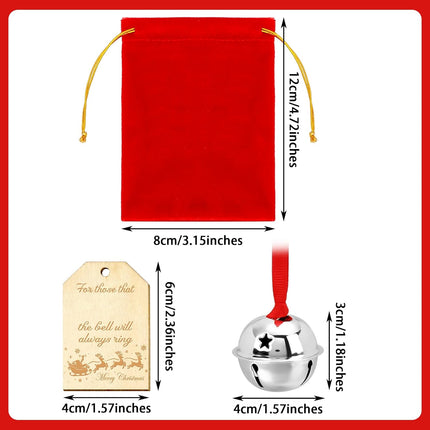 6PCS Christmas Believe Sleigh Bells – Silver Bells Gift Set with Tags & Bag