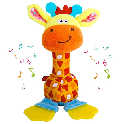 Baby Teether Rattle Toy, Soft Giraffe Plush Stroller Toy with Crinkle Sound
