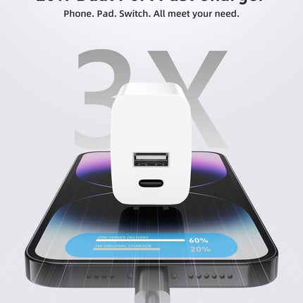 2-Pack 20W USB-C Dual-Port Fast Wall Charger – Foldable Plug for iPhone & Samsung