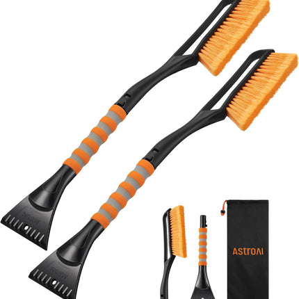2-Pack 27" Snow Brush & Ice Scrapers, Ergonomic Grip, Heavy Duty ABS, Orange