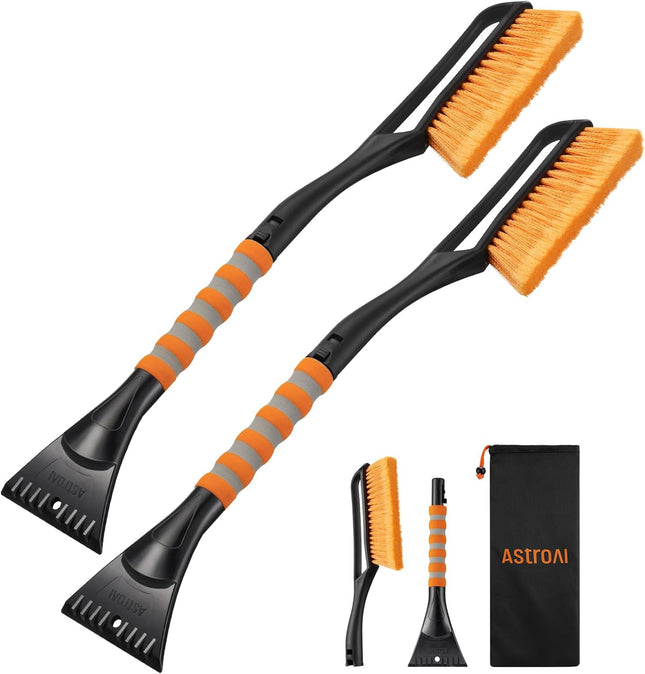 2-Pack 27" Snow Brush & Ice Scrapers, Ergonomic Grip, Heavy Duty ABS, Orange
