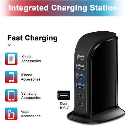 45W USB C Charger Block – 6 Port Charging Station for iPhone iPad iWatch & More