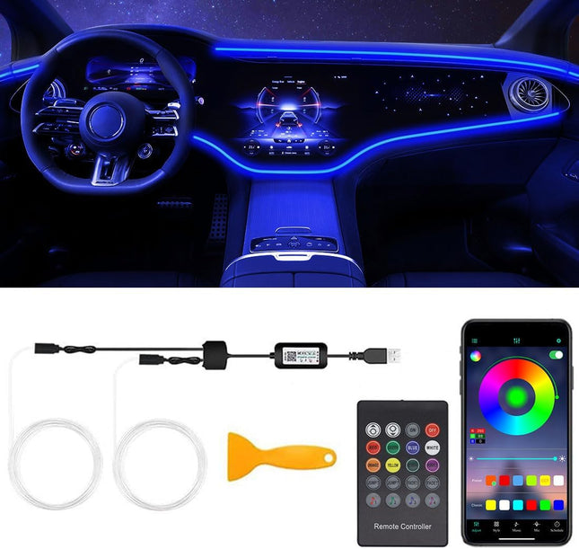 Interior Car LED Strip Lights – RGB 2-in-1, Wireless APP & Remote, Music Mode