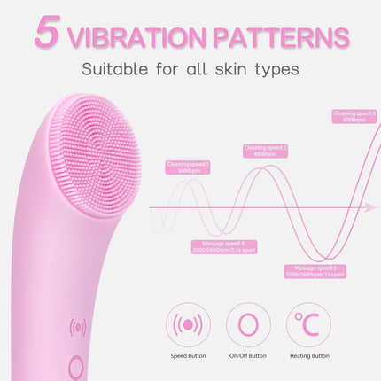 Electric Face Scrubber Silicone Cleansing Brush with Vibration Deep Clean Pink