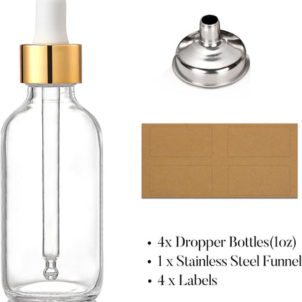 4PCS 30ml Glass Dropper Bottles with Funnel & Labels for Essential Oils